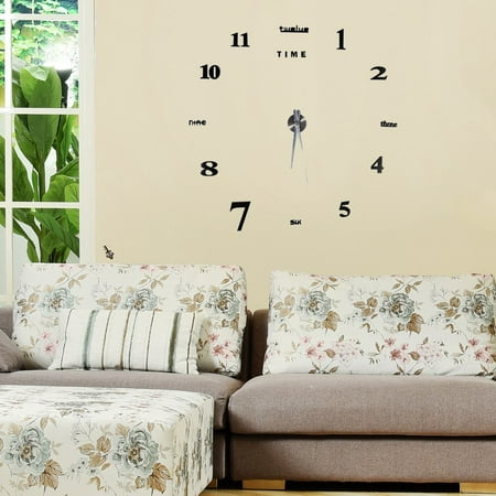 Wall Clock,Ymiko Modern DIY Large Wall Clock Kit 3D Mirror Surface Sticker for Home Office