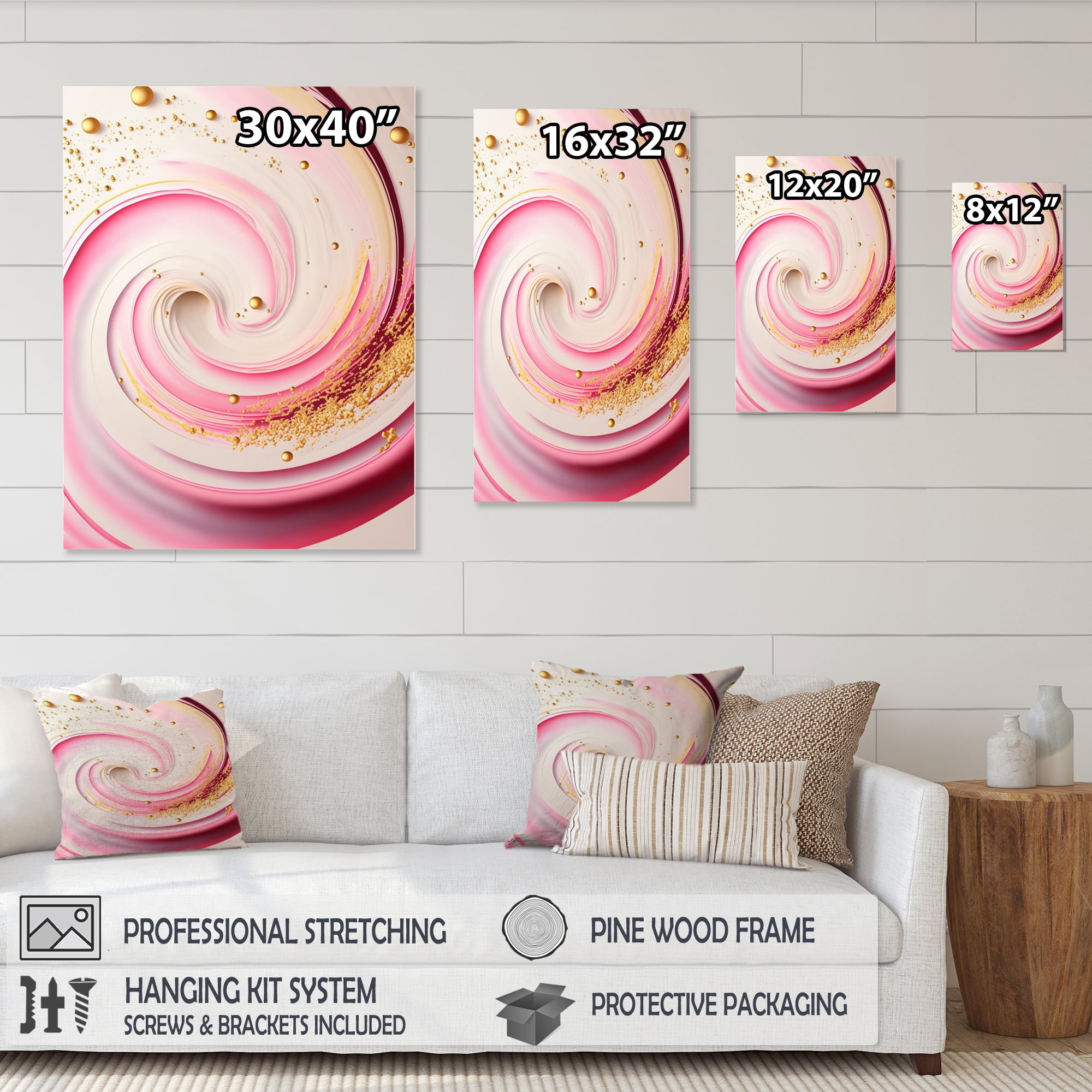 Designart Pink And Gold Abstract Circles I Canvas Wall Art
