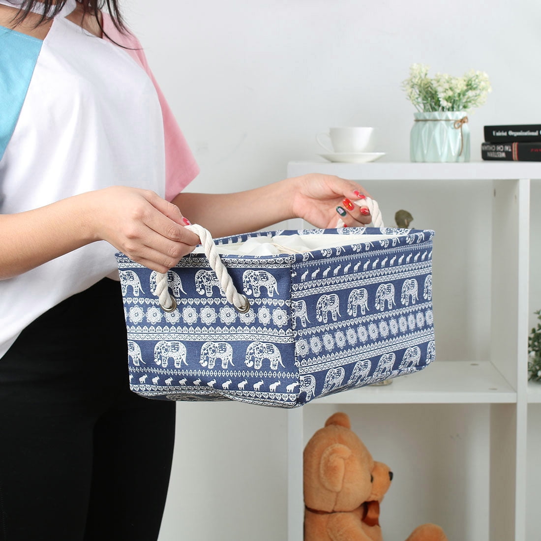 Collapsible Fabric Storage Basket Household Toys Towel Cube Storage Bins Organizer With Handles