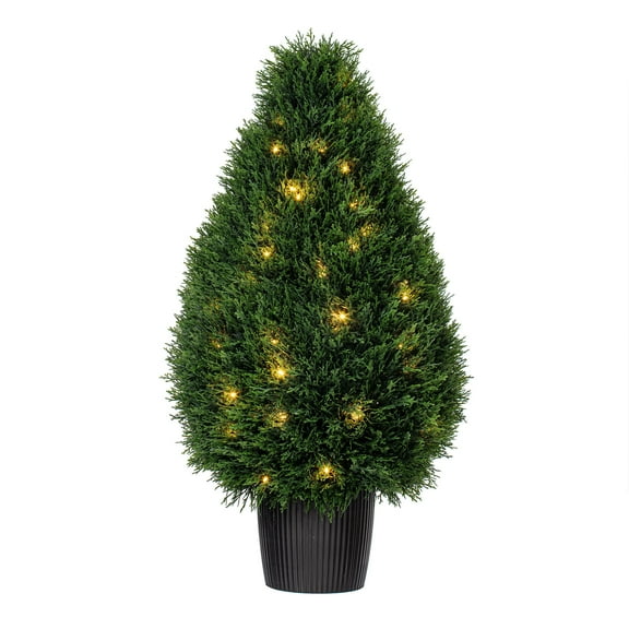 Vickerman Artificial 36" High x 20" Wide Cedar Teardrop Shaped Bush, Warm White 3mm LED Lights.
