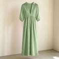 thumbnail image 6 of HADST Women's Collared V-Neck Puffed-Sleeve Maxi Dress, 3/4 Sleeves High-Waisted Pleated A-Line, 6 of 7