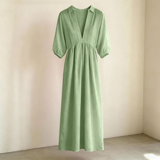 mint graduation dress asdoklhq Cocktail Dress Semi Formal Casual Linen Quarter Sleeve 3/4 Sleeve V-Neck Green 2X collection: dresses and jumpsuits