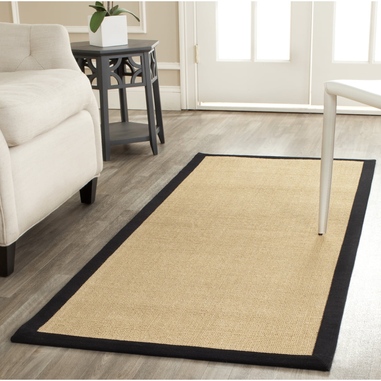 SAFAVIEH Natural Fiber Forrester Border Sisal Area Rug, Maize/Black, 8' x 10'