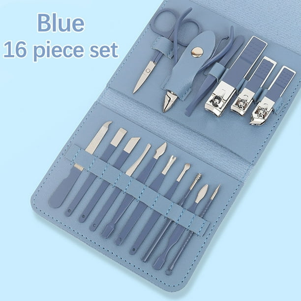 Cortauñas 16 piezas/juego. Set de cortauñas, herramienta de maquillaje y belleza. Incluye estuche plegable y kit de cortauñas de acero inoxidable.