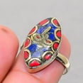 thumbnail image 2 of Lapis Lazuli Coral Gemstone Adjustable Ring Tibetan Silver Nepali Jewelry NR 142, 2 of 2
