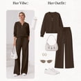 thumbnail image 5 of SUNBS Two Piece Outfits Women Fall Sweatsuits Henley Neck Tops Lounge Sets Wide Leg Pants Vocation Travel Outfits, 5 of 7