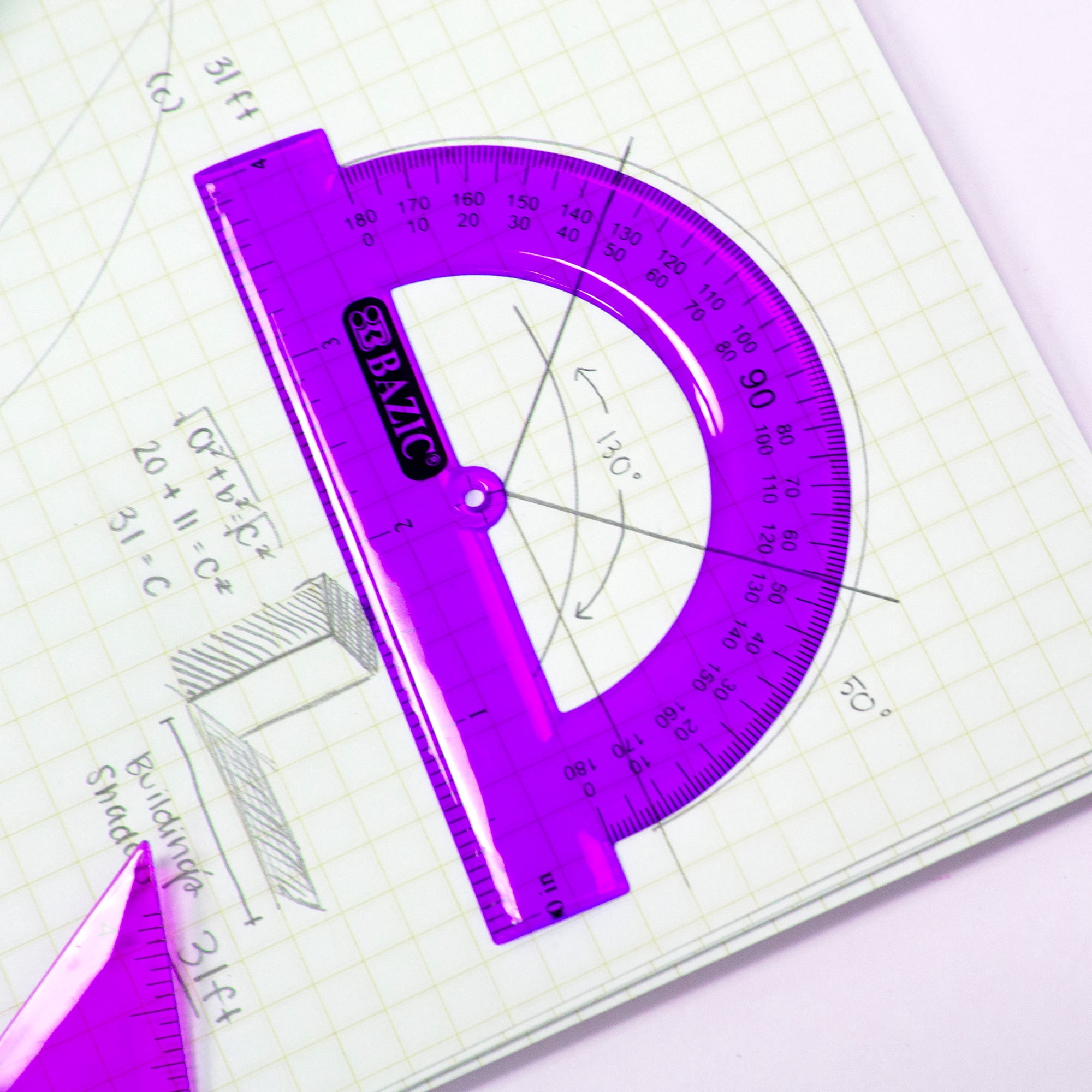BAZIC 5-Piece Geometry Ruler Combination Sets w/ Center Wheel Compass, 24-Pack