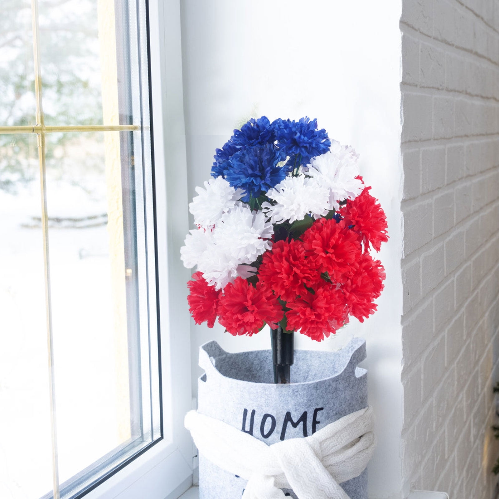 Patriotic Decorations, Outdoor Decorations, Red White and Blue Flowers, Garden Stake, 26 In, 2 Pc, 4Th of July Decoration, Lawn Decor, Artificial Carnations, Holiday Yard Display