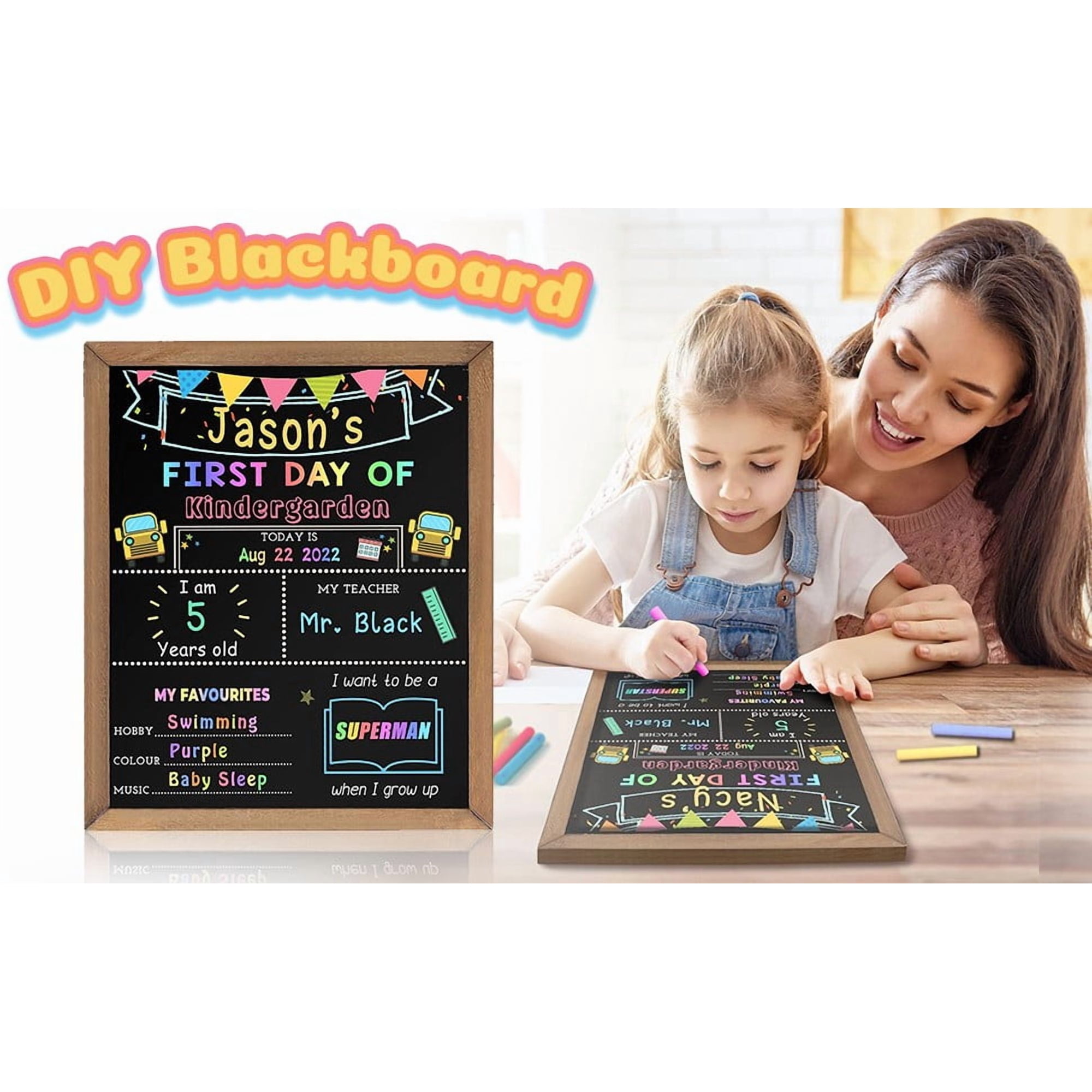 BESEW7 First Day of School Chalkboard Sign Double Sided DIY Message Board Photo Prop for Back to School Decorations Last Day of Preschool Kindergarten