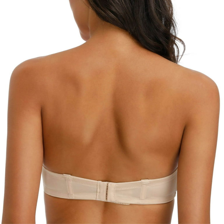 YANDW Strapless Convertible Multiway Comfort Supportive Underwire Plus Size Bra  with Clear Straps Beige,36G 