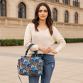 thumbnail image 2 of Sishka Women’s Hand Crafted Printed Nylon & Leather Multi-Compartment Satchel – Elegant Bag with Top Handle & Shoulder Strap, 2 of 8
