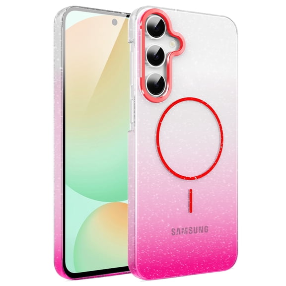 Allytechgroup Sparkly Case for Samsung Galaxy S24 FE, Slim Glitter Magnetic Phone Shell Compatible with Magsafe Anti Yellowing Shockproof Protective Back Cover for Samsung Galaxy S24 FE, Red