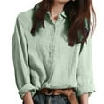 thumbnail image 2 of Green Womens Tops Cotton Linen Loose Breathable Shirt Linen Loose Fit Plain Work Blouse Tops Beach Casual Down Shirts Shirts for Women, 2 of 4