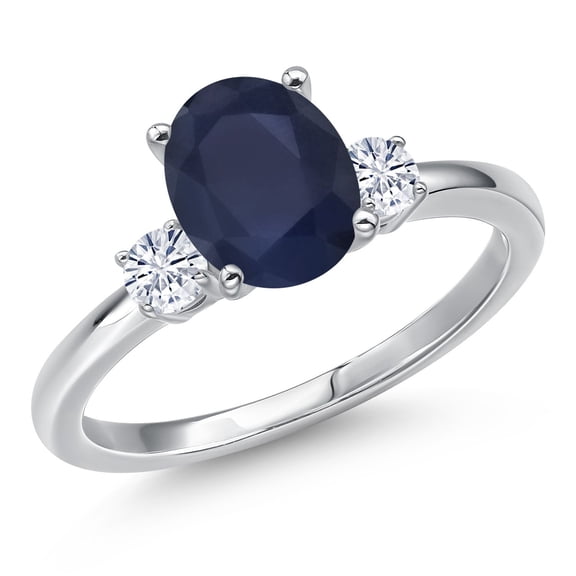 Gem Stone King 14K White Gold Blue Sapphire and White Moissanite Engagement Ring for Women | 2.40 Cttw | Oval 9X7MM | Gemstone September Birthstone | Size 6