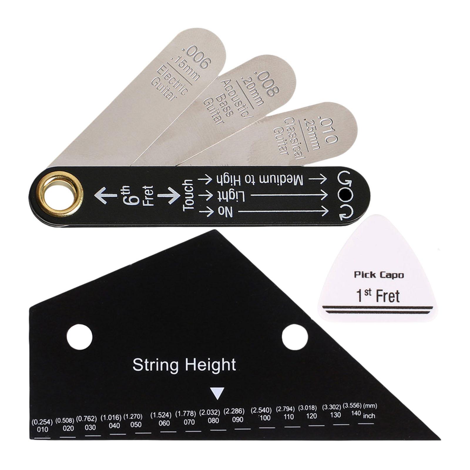 3 Pieces Guitar String Action Gauge Ruler Luthier Card Stainless Steel Material for Electric Acoustic Classical Guitar