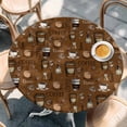 thumbnail image 2 of Coffee Theme Round Tablecloth, Fitted Table Cover with Elastic for 55"-60" Round Tables, Funny Brown Vintage Beans Latte Tea Cup Table Cloth Outdoor Indoor Dinning Party Waterproof Tablecloths, 2 of 7