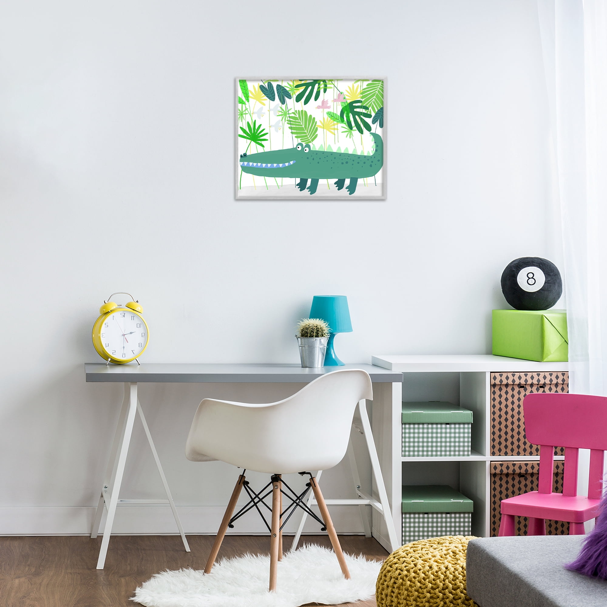 Stupell Industries Crocodile Jungle & Leaves Gray Framed Giclee Art, design by Carla Daly