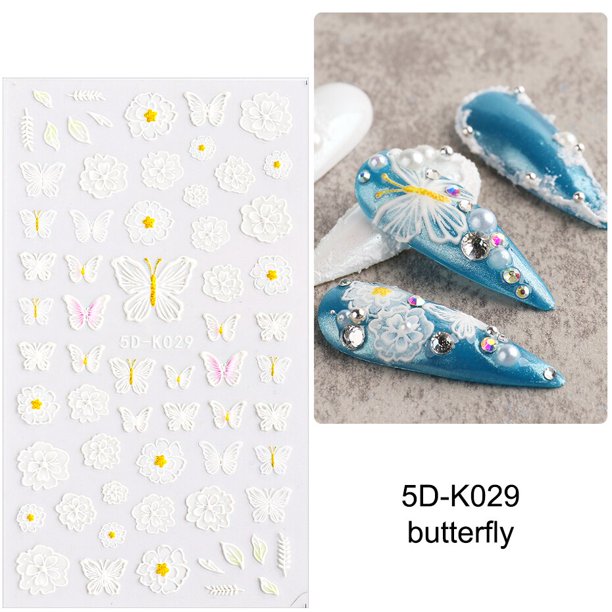Pegatinas de flores acrílicas 5D, suministros para decoración de uñas, deslizador de uñas con encaje Floral rosa y blanco degradado, láminas de decoración para manicura de verano, STZ-5D43 Tan Jianjun unisex