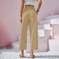 thumbnail image 6 of Women's Pants High Waist Casual Straight Leg Cropped Trousers with Elastic Scalloped Hem Comfortable Linen Blend Dress Slacks for Women, 6 of 9