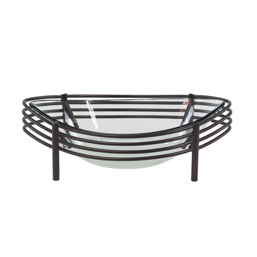Decmode Modern Metal And Glass Curved Oval Decorative Bowl, Black
