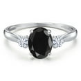 thumbnail image 3 of Gem Stone King 10K White Gold Black Sapphire and White Moissanite 3-Stone Ring for Women | 1.86 Cttw | Oval 8X6MM | Gemstone September Birthstone | Size 7, 3 of 6