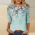 thumbnail image 2 of Edvintorg Womens Clothing Floral Printed Crew Neck 3/4 Sleeve Lightweight Soft Shirts Plus Size Fashion Women's Tops, Tees & Blouses Multicolor L, 2 of 5