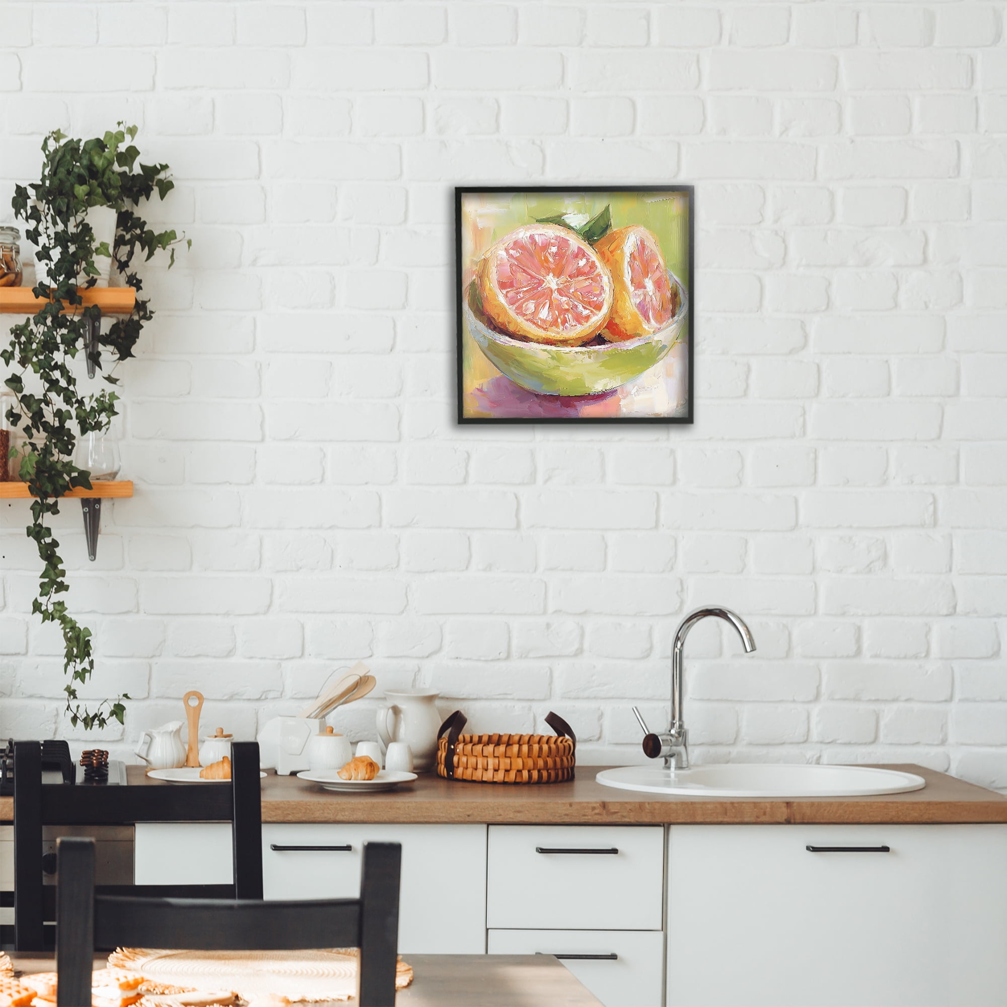 Stupell Industries Sliced Grapefruit in Bowl Black Framed Giclee Art, design by Riley B