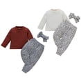 thumbnail image 2 of Baby Solid Color Top Leopard Print Pants Hairband Fall Clothes Set, 2 of 5