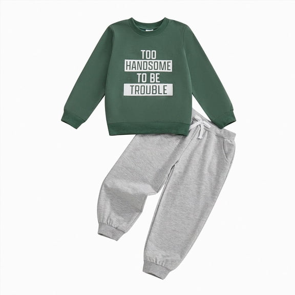Ulanda Toddler Baby Boys Fall Outfits Long Sleeve Pull On Sweatshirt Elastic Waist Pants 2Pcs Solid Clothes Set (Green, 2-3 Years)