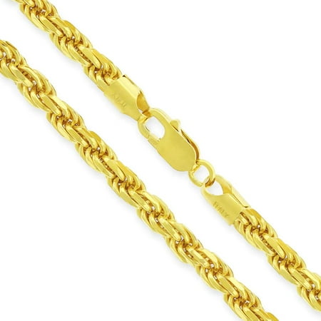 Mens 14K Gold Plated 4MM Sterling Silver Diamond-Cut Rope Chain Necklace Solid 925 Italy Next Level Jewelry