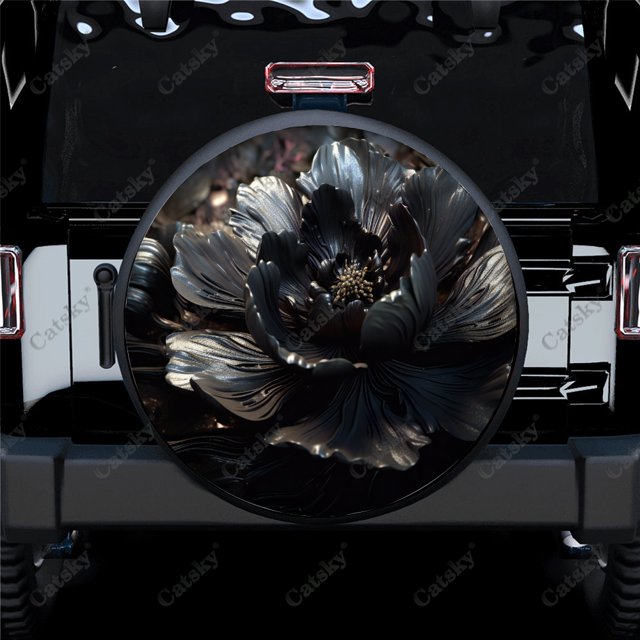Dark Abstract Flower Polyester Universal Spare Wheel Tire Cover Custom Tire-Covers for Trailer RV SUV Truck Camper