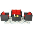 thumbnail image 2 of Patiojoy 4PC Patio Rattan Wicker Conversation Furniture Set Sectional Sofa & Coffee Table Red, 2 of 7