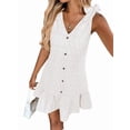 thumbnail image 2 of Women'S Spring V Neck Sleeveless Jacquard Sundresses Button Decoration Flowy Summer Dresses for Women White XL, 2 of 9
