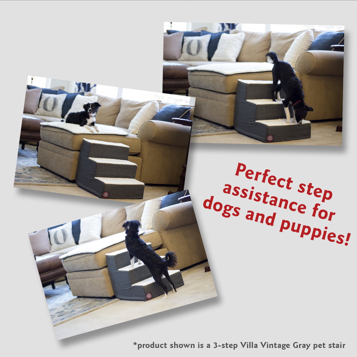 Majestic Pet Portable Suede Pet Stairs Soft Sherpa Foam Step Steps for Dogs & Cats Perfect for Bed & Sofa