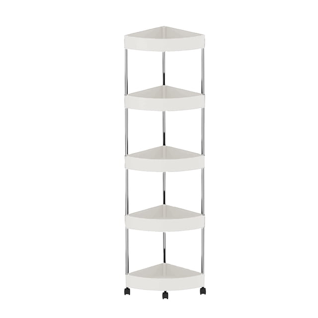 Étagère de Rangement d'Angle de Salle de Bain avec Roues Roulantes Détachables à 4 Niveaux et Trous de Drainage