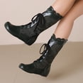 thumbnail image 7 of LOVZFMLL Boots for Women Mid Calf Winter Boots Lace Up Round Toe Adjustable Straps Flat Heel Fashion Fall Winter Boots Shoes, 7 of 7
