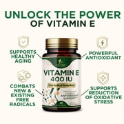 Vitamin E 180mg Per Serving - E Vitamins DL-Alpha, Antioxidant-Rich Dietary Supplement for Skin, Heart, and Immune Support, USA Bottled, Easily Absorbed, Non-GMO & Gluten Free - 60 Softgels