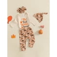 thumbnail image 4 of Baby Toddler Boys Girls Thanksgiving Outfits 0 3 6 12 18 Months Letter Print Rompers Pie Pumpkin Turkey Print Long Pants Hat Headband 4Pcs Clothes Set, 4 of 9