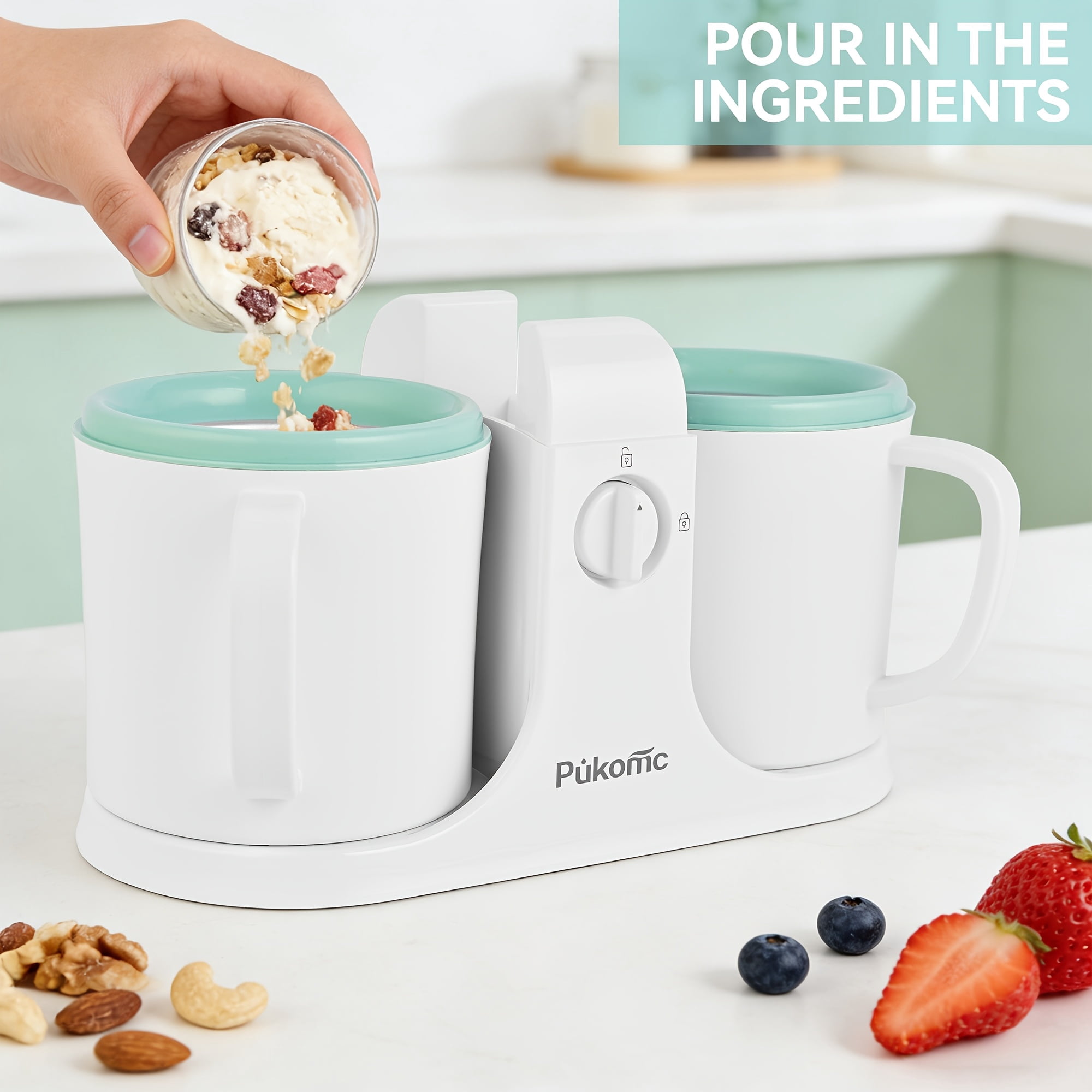 33.81oz Dual-Cup Ice Cream Maker, Dual Flavor Frozen Yogurt Machine, ABS Separated Easy Clean Design, Compact Electric Kitchen Gadget for Party Holiday Gift