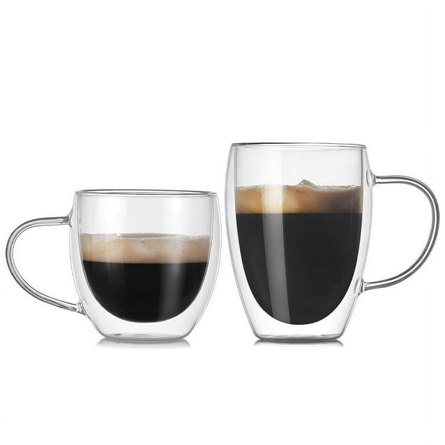Tasse à Café en Verre à Double Paroi avec Poignée - Verre Borosilicate Résistant à la Chaleur pour Boissons Chaudes/froides, Idéal pour Cafés, Réunions et Rassemblements - Design Isolé pour Plus de Sécurité