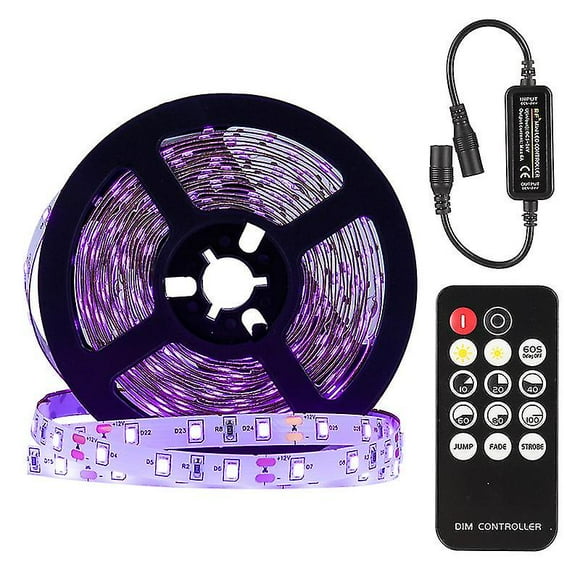 10m Uv Light Strip Black Light With Remote Control 395nm 600 Leds 12v/3a Flexible Blacklight Fixtures For Halloween Party Body Paint Bedroom Deco - Sn