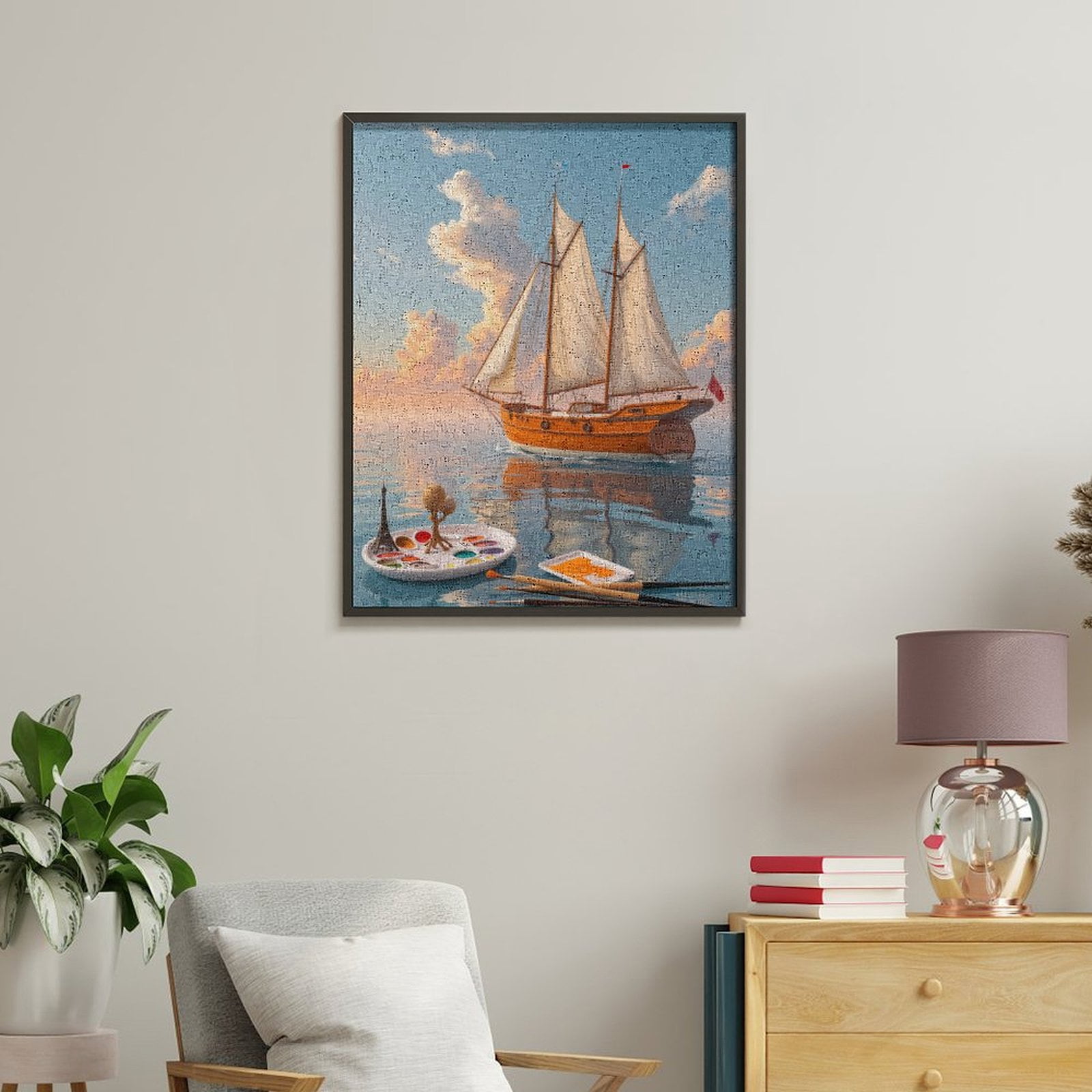 Paint By Numbers Kit for Adults Beginner - Sailboat Art Palette Sky Reflection DIY Canvas Painting Kits for Adults, Frameless Paint By Number for Adults for Home Wall Decor 16x20 Inch