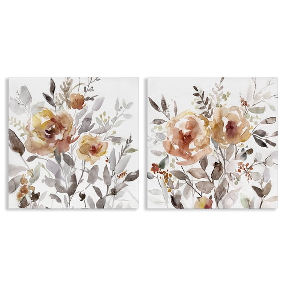 Stupell Industries Brushed Abstract Blossoms Plants & Flowers Painting Wrapped Canvas Art Print Wall Art, 17 x 17, Set of 2