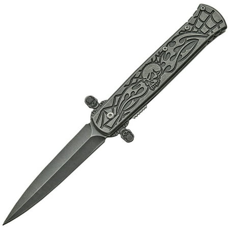 SZCO Supplies 300310-SW Stone Wash Skull Web Assisted Opening Knife