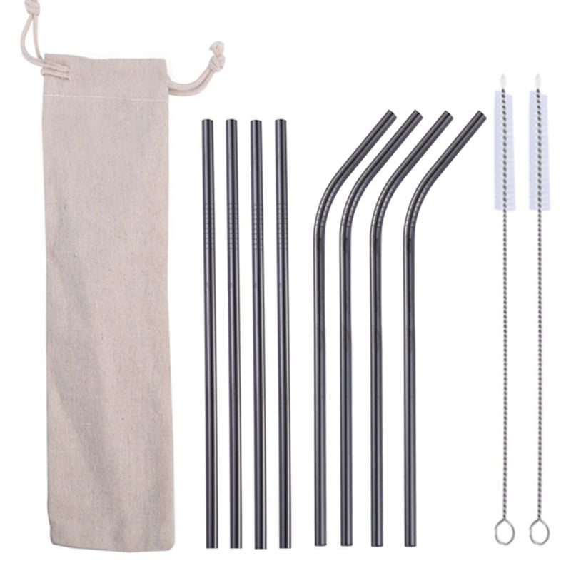 Reusable Metal Straws Stainless Steel Eco-Friendly  Colours  plus Cleaning Brush