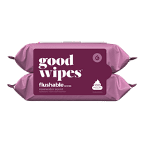 Goodwipes Flushable Butt Wipes, Plant Based, Rosewater Scented, 2 Pack, 100 Total XL Wipes
