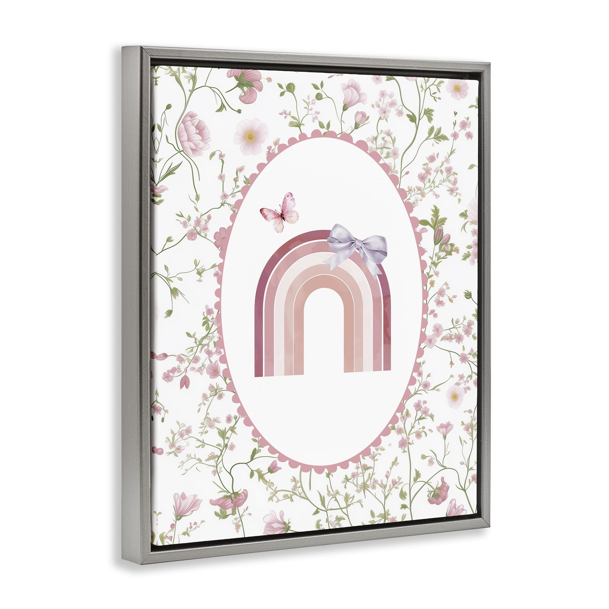 Stupell Industries Floral & Ribbon Rainbow Gray Framed Floater Canvas Wall Art, design by Christine Simpson Art