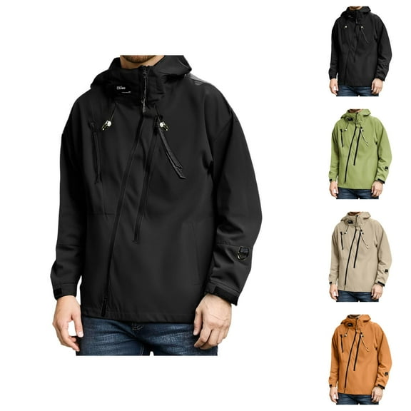 Rain Jackets for Men 2025 Loose Lightweight Breathable Outdoor Zip Up Hooded Jacket with Pockets Windbreaker Outerwear