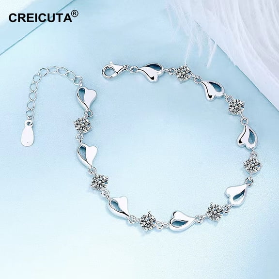 925 Silver Heart Bracelet – Cubic Zirconia Bangle with Elegant Heart Pendant, Adjustable Fashion Jewelry for Women, Gift for Girlfriend, Mother, Birthday, Christmas