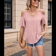 thumbnail image 4 of Blusas con Ojales para Mujer, Camisetas de Corta, Moda de Verano y 2025, Blusas de Hombros Descubiertos, Color Rosa S, 4 of 10